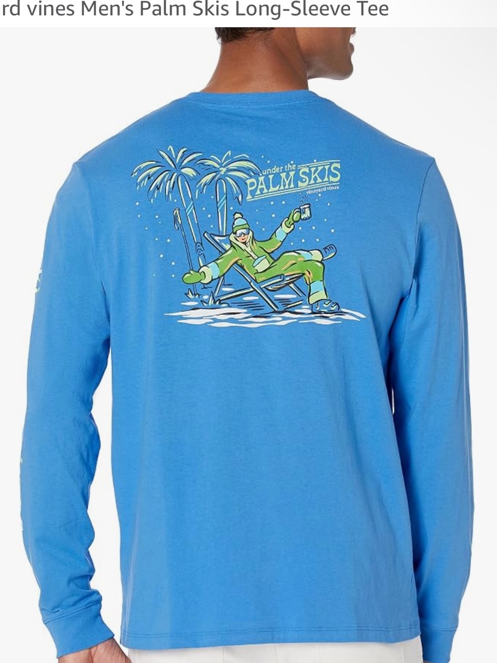 Vineyard Vines Blue Long-Sleeve Tee with Palm Skis Graphic! M